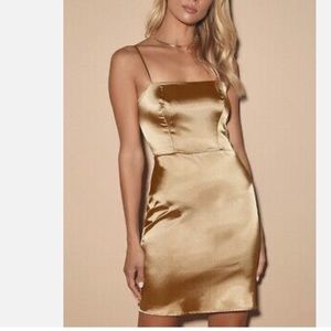 Lulu’s gold satin bodycon mini dress Emmalee